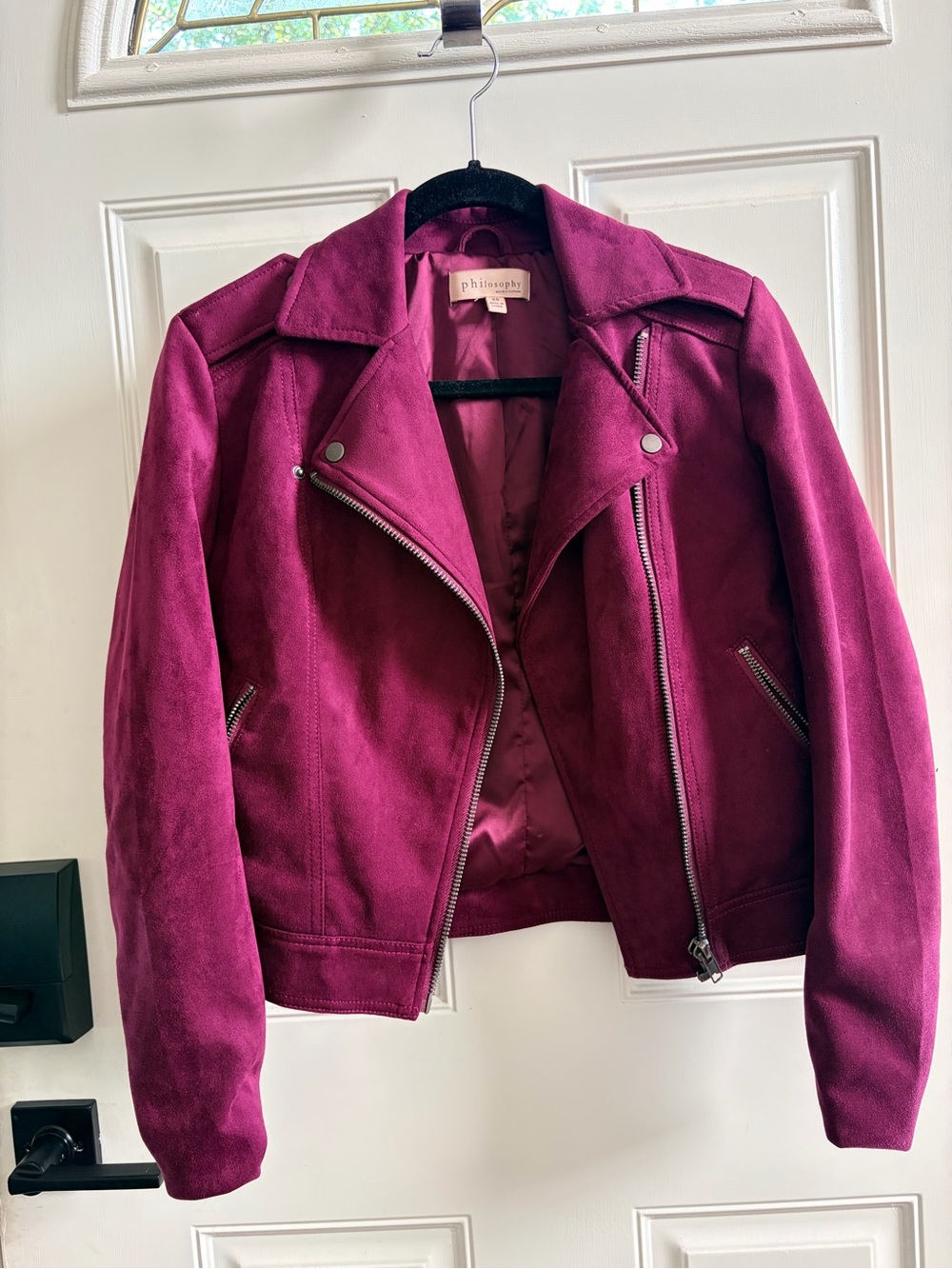 Philosophy Suede-Look Moto Jacket in Plum
